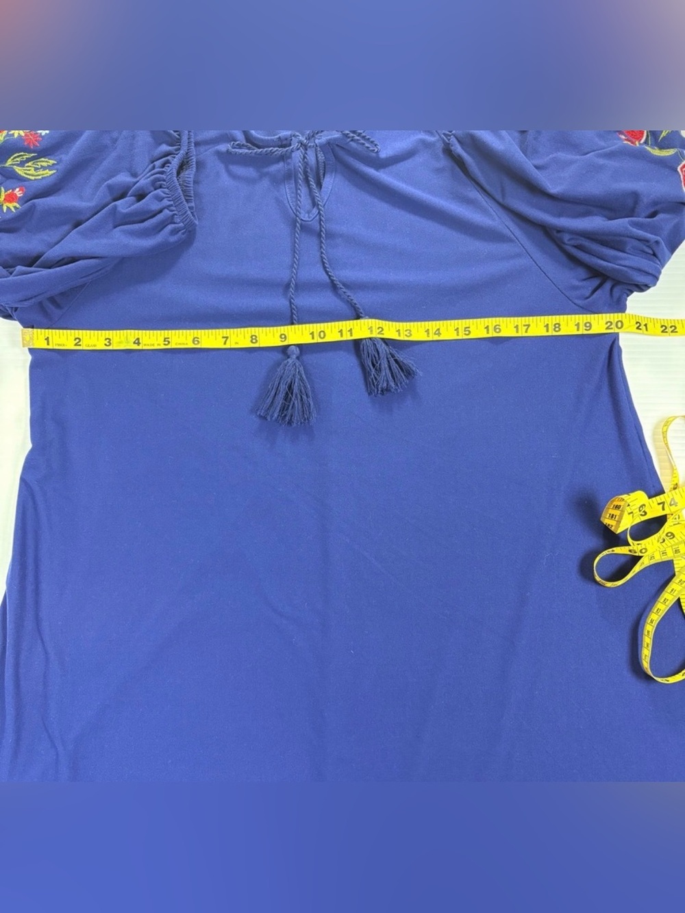 Alison Brittney Navy Blue Embroidered Sleeve Boho Dress Size L - Picture 12 of 12